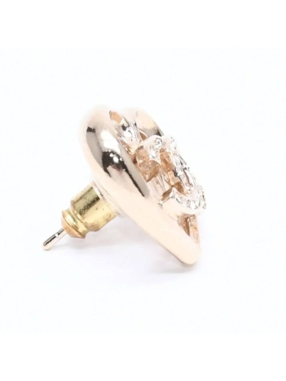Chanel Earrings Heart CC Logo 23 Rhinestone Gold